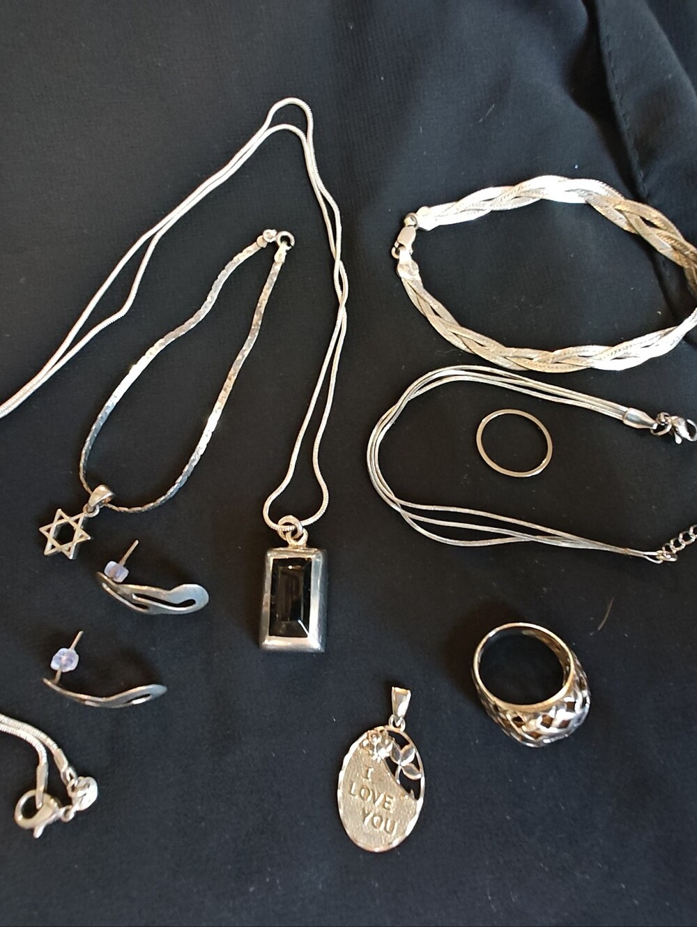 Sterling Silver Mixed Jewelry Set with Black       Pendant